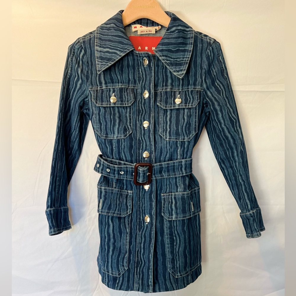 MARNI Wave-Print Belted Safari Denim Jacket pristine condition
